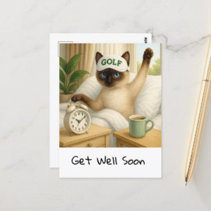 Golfer in bed voor kattenliefhebbers beterschap briefkaart