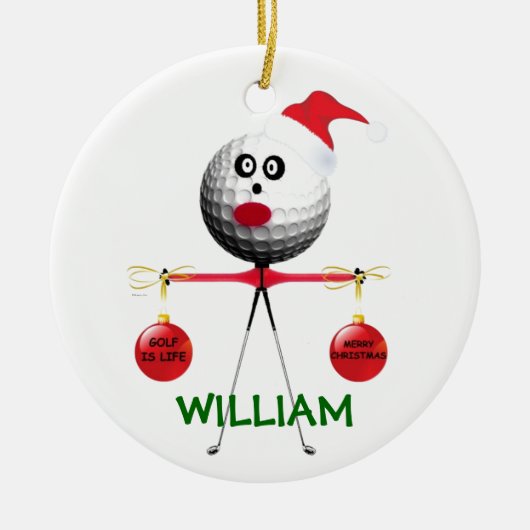 Golfer kerst keramisch ornament (Voorkant)