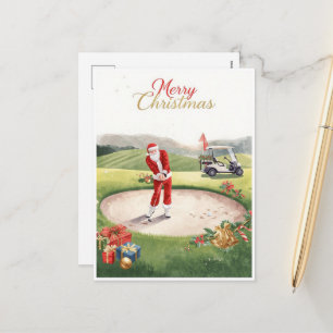 Golfer Kerstman in de Bunker Grappige Golf Kerstmi Feestdagenkaart