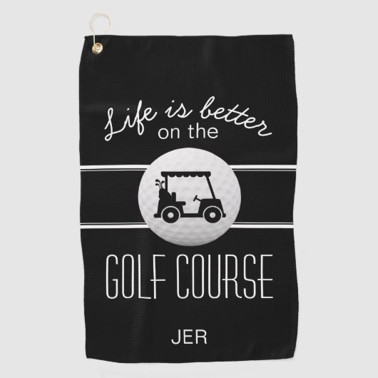 Golfer Life Golfkar Initialen Classic Zwart Wit Golfhanddoek (Voorkant)