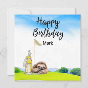 Golfer luiaard is golfen op groene verjaardag kaart
