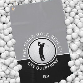 Golfer Male Silhouette Golf Ball Quote Black Grey Golfhanddoek
