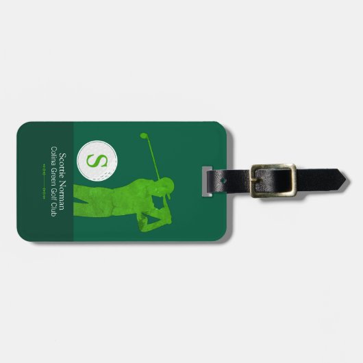 Golfer Man met Golfclub Cool Green Bagagelabel (Voorkant horizontaal)