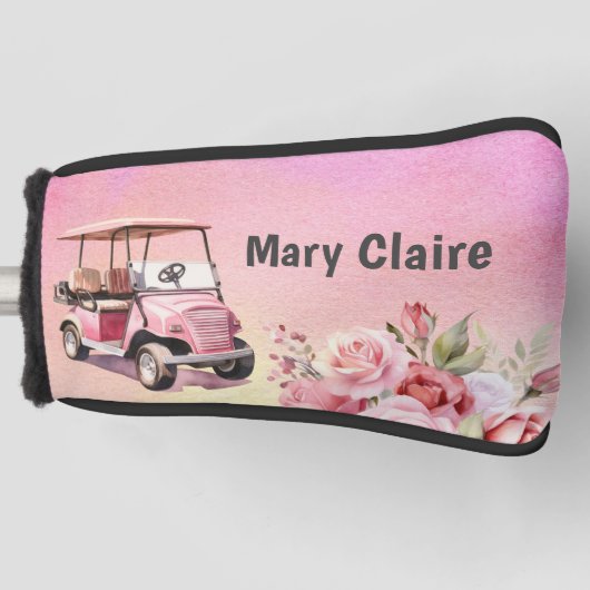 Golfer met golfkar de golfbaan waterverf golfheadcover (Voorkant)