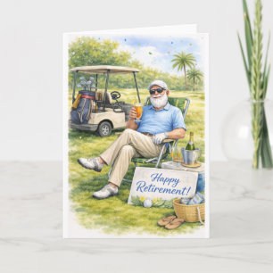 Golfer met Happy Retirement bord op golfbaan Kaart
