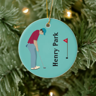 Golfer met kerst keramisch ornament