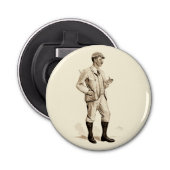  Golfer met tabakspijp en -schoenen Button Flesopener (Voorkant)