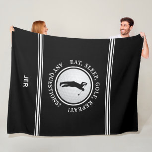 Golfer Modern Sports Monogram Golf Pro Zwart Wit Fleece Deken