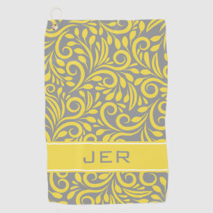 Golfer Monogram Abstract Patroon Geel Grijs Golfhanddoek