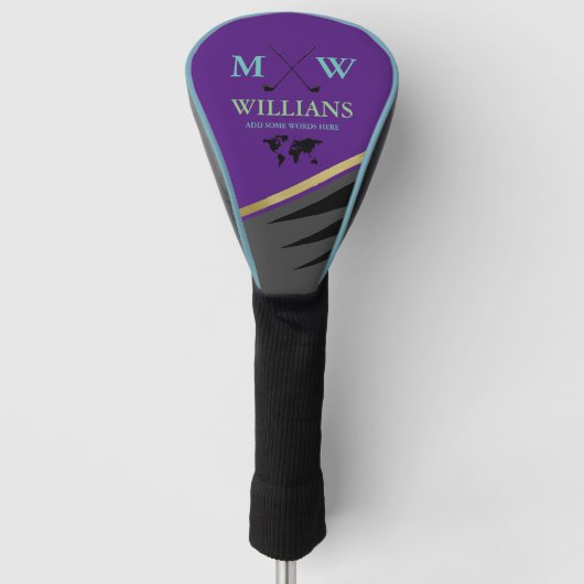 Golfer Monogram (naam & initialen) paars Golfheadcover (Voorkant)