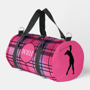 Golfer Monogramed "Hot Pink" Plaid Duffel Bag Plunjezak