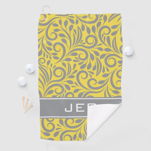 Golfer | Monogrammen Abstract Pattern Yellow Grey Golfhanddoek (Insitu)