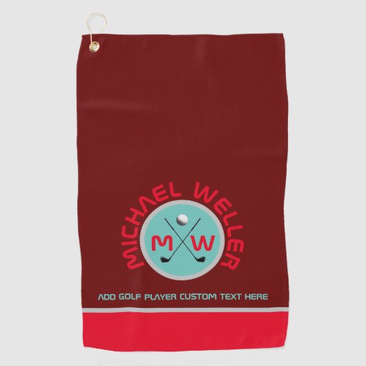 Golfer naam logo bordeaux rood golfhanddoek (Voorkant)