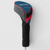 golfer naam op stijlvol blauw en rood golfheadcover (Schuin)