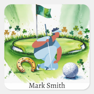 Golfer op de golfbaan St. Patrick's Day Vierkante Sticker