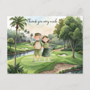 Golfer op golfbaan aquarel koppel golfer briefkaart