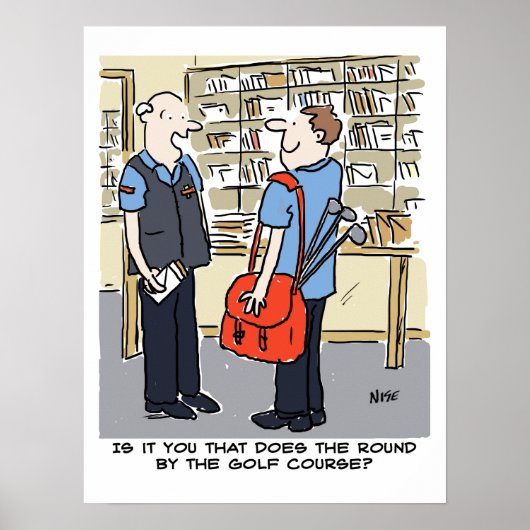 Golfer Postman Loves Golf Cartoon Poster (Voorkant)