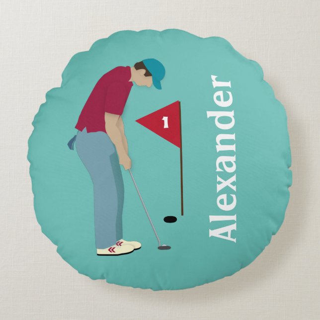Golfer Putting Rond Kussen (Voorkant)