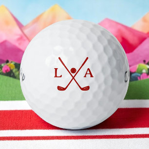 Golfer rode Initialen met gekruiste clubs Golfballen