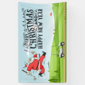 Golfer Santa Claus golf op kerst Spandoek (Verticaal)