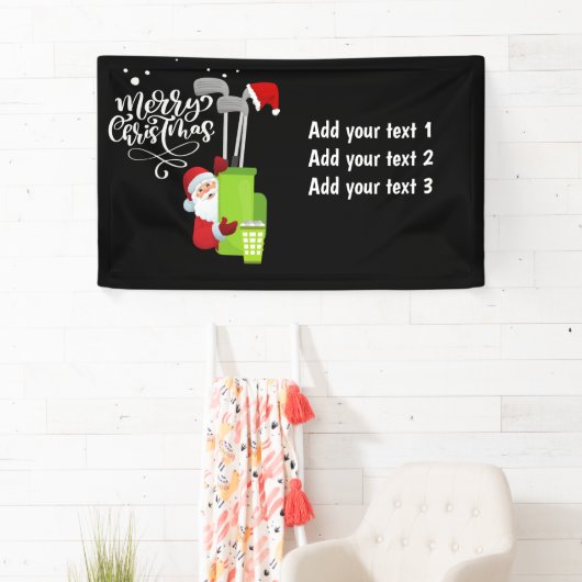 Golfer Santa Claus met een golftas met kerstcadeau Spandoek (Insitu)