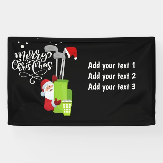 Golfer Santa Claus met een golftas met kerstcadeau Spandoek (Horizontaal)