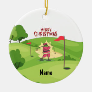 Golfer Santa Claus met Golf Cart voor Kerstmis Keramisch Ornament