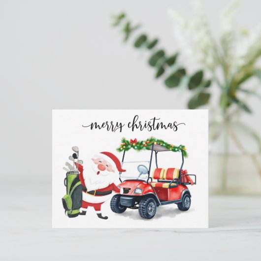 Golfer Santa Claus met golfkar voor Kerstmis Feestdagenkaart (Staand voorkant)
