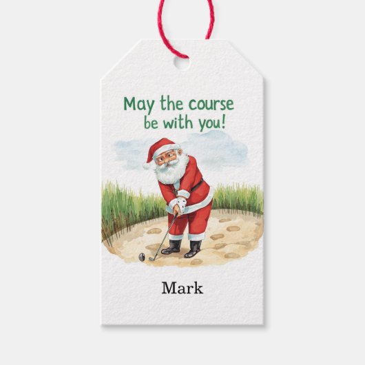 Golfer Santa op groen voor Kerstmis Cadeaulabel (Voorkant)