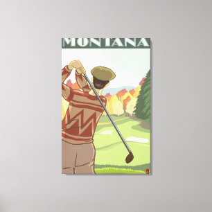 Golfer SceneMontanaVintage Travel Poster Canvas Afdruk
