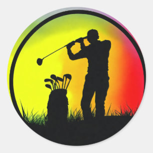 Golfer Silhouet Spelen Golf Bij Zonsondergang Ronde Sticker
