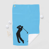 Golfer Silhouette Black Blue Monogram Golfhanddoek (Insitu)