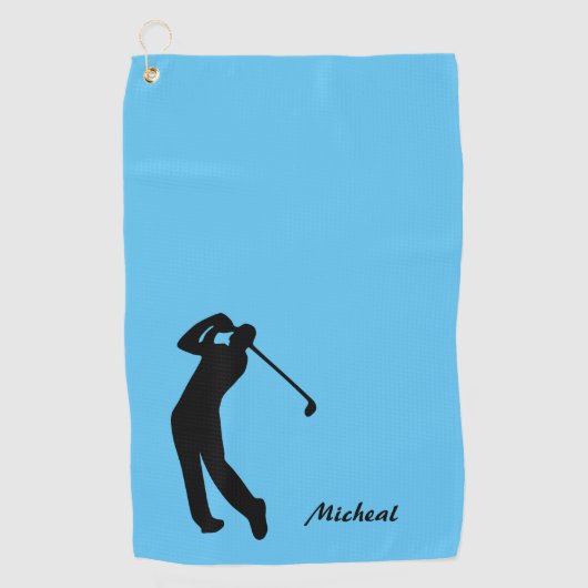 Golfer Silhouette Black Blue Monogram Golfhanddoek (Voorkant)