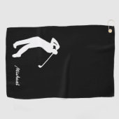 Golfer Silhouette Black White Monogram Golfhanddoek (Horizontaal)