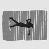Golfer Silhouette Monogrammed Name Black Grey Golfhanddoek (Horizontaal)