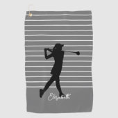Golfer Silhouette Monogrammed Name Black Grey Golfhanddoek (Voorkant)