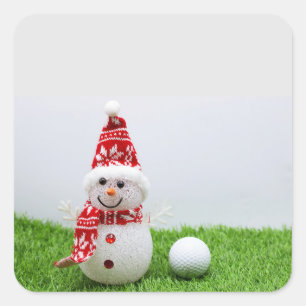 Golfer Snowman met golfbal op kerstavond Vierkante Sticker