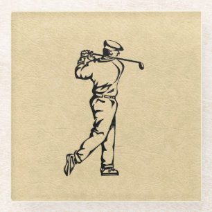 Golfer Sport Design Leer Look Glazen Onderzetter