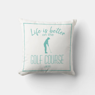 Golfer Sport Quote Geborduurd Teal & Wit Kussen