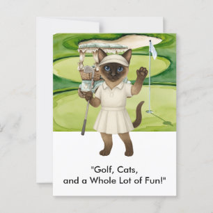 Golfer staat op de green voor Siamese Kat liefhebb Briefkaart