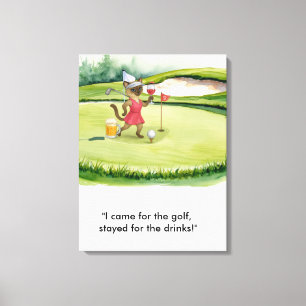 Golfer staat op de putting green voor Siamese kat Canvas Afdruk