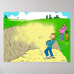 Golfer Stuck in een Bunker. Funny Golf Poster