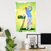 Golfer Swinging Golf Club Poster (Thuiskantoor)