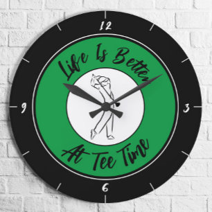 Golfer Tee-tijd Humor Grappig Golf Sport Zwart Gro Grote Klok
