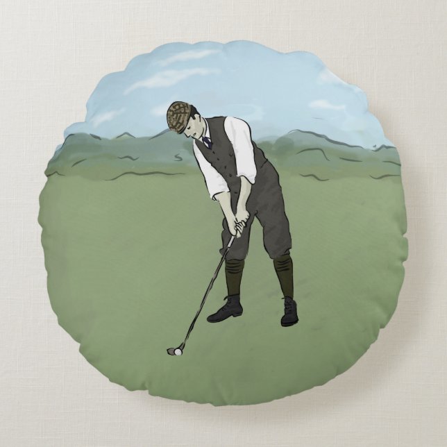  Golfer V1 Art Rond Kussen (Voorkant)