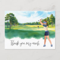 Golfer vrouw in golfbaan waterverf voor golfer