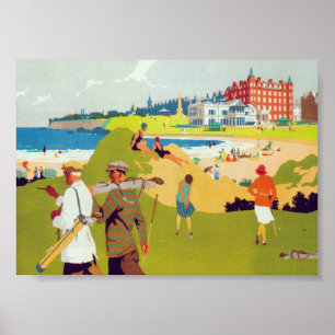 Golfers au Golf Course Poster de golf Vintage