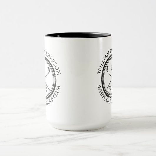 Golfer's en Club Naam, Datum Zwart-wit Golf Mok (Midden)