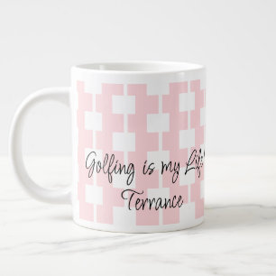Golfers Mok, golfen is mijn leven! Roze wit vierka Extra Grote Beker