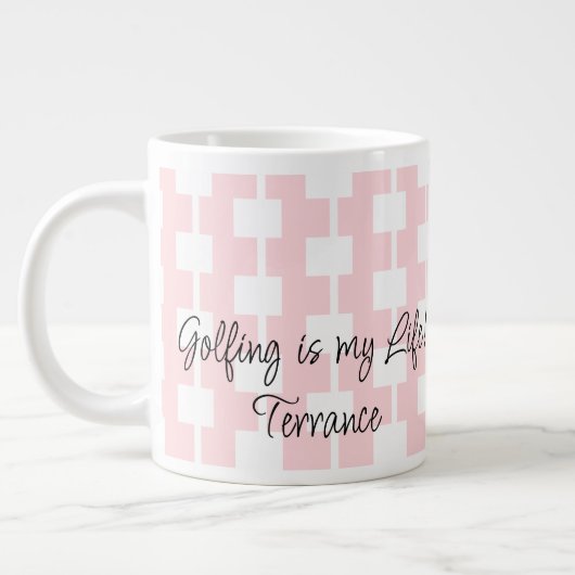 Golfers Mok, golfen is mijn leven! Roze wit vierka Extra Grote Beker (Links)